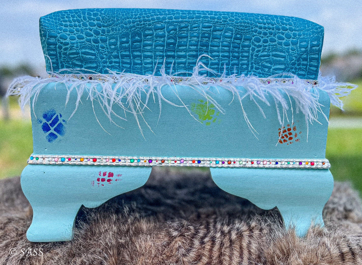 Teal Faux Alligator Ottoman - Gator Glam