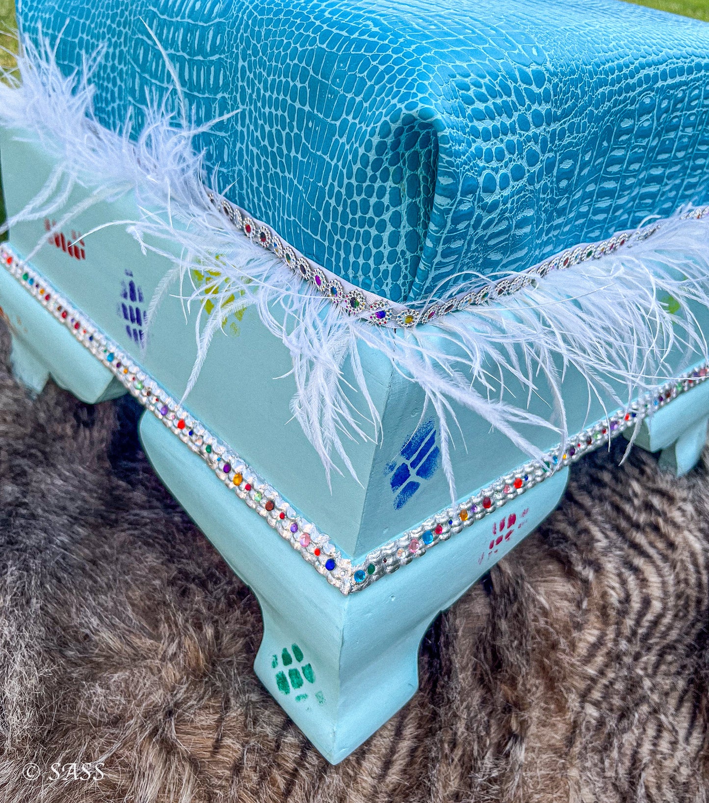 Teal Faux Alligator Ottoman - Gator Glam
