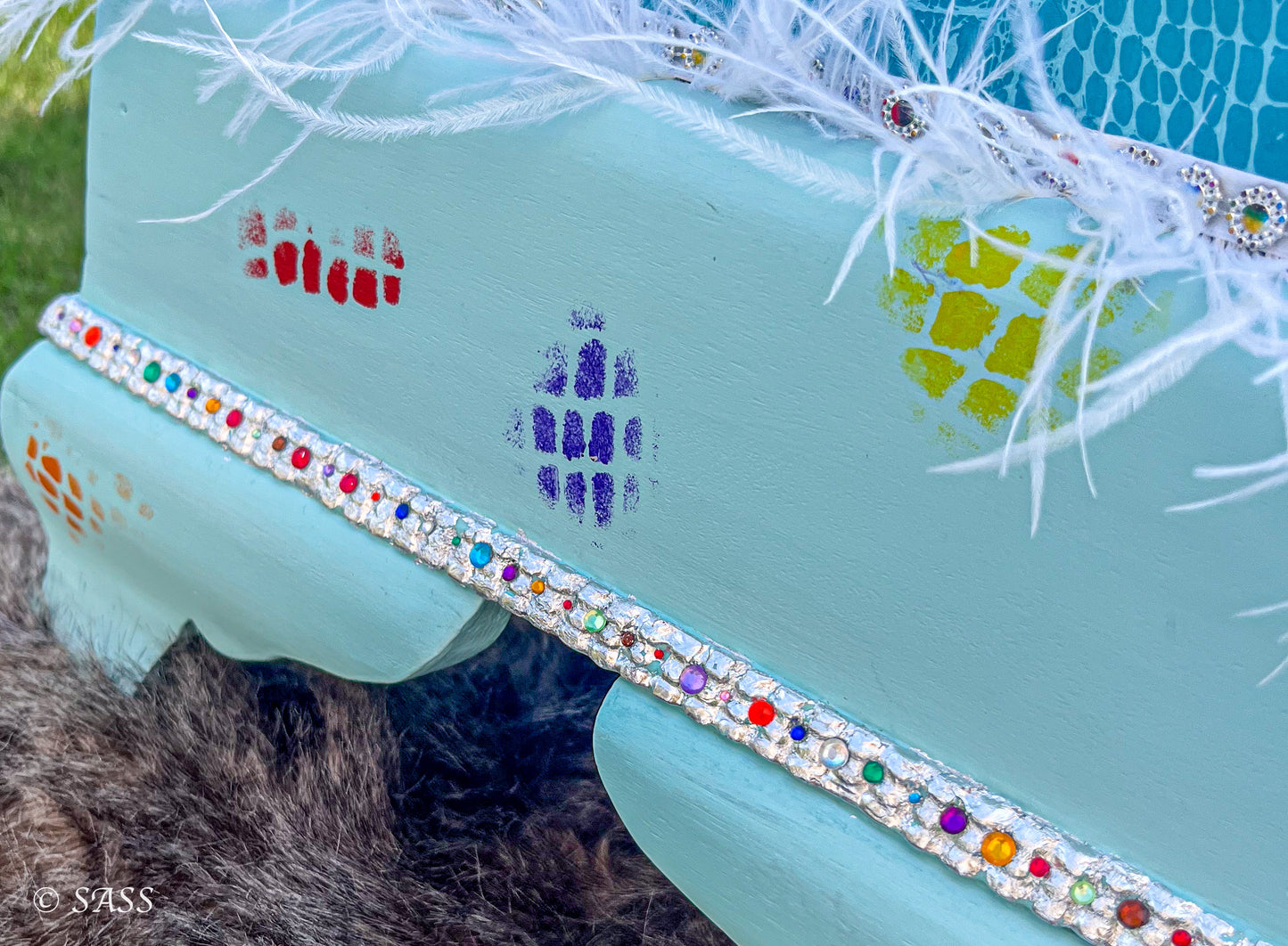 Teal Faux Alligator Ottoman - Gator Glam