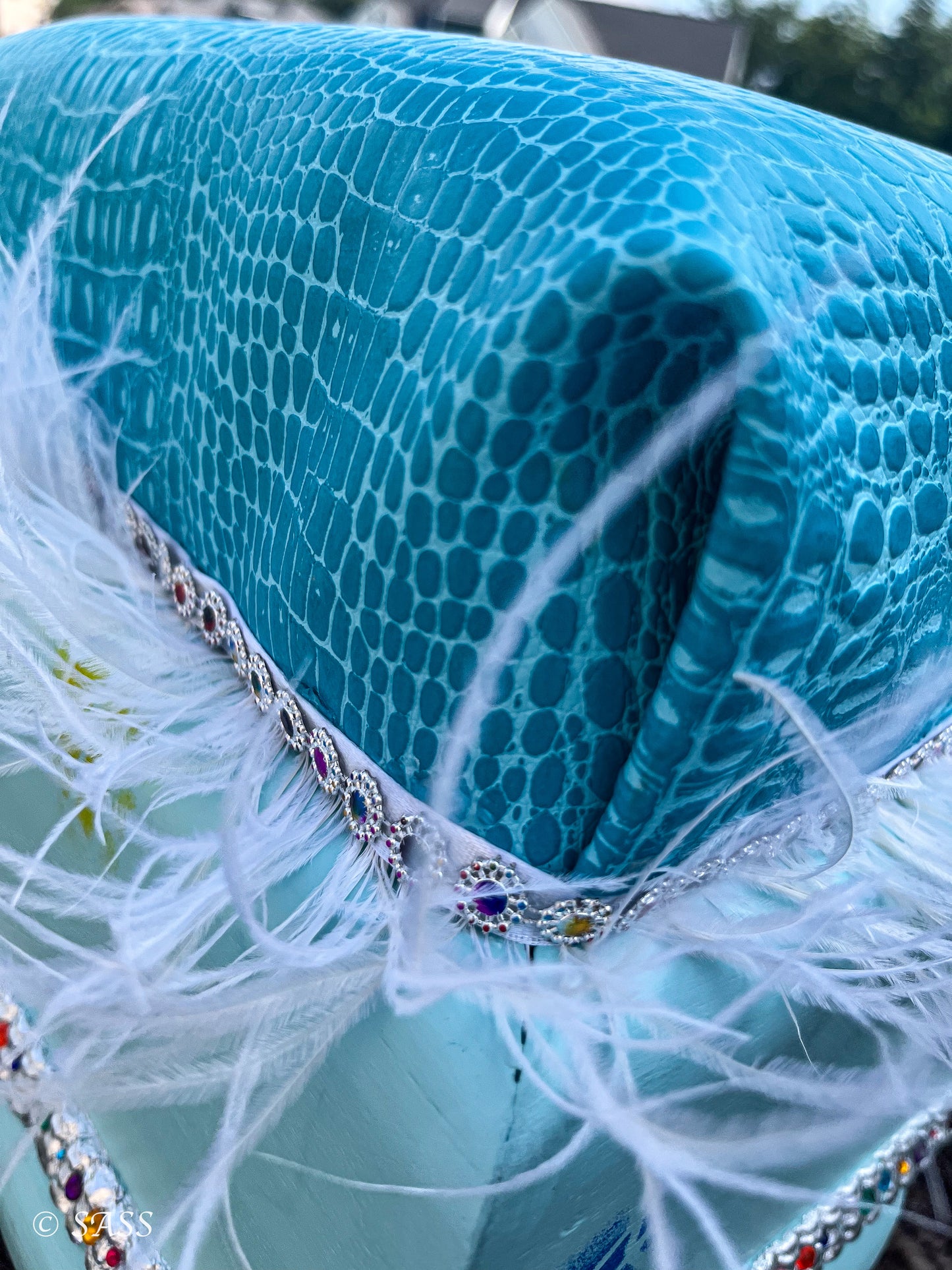 Teal Faux Alligator Ottoman - Gator Glam