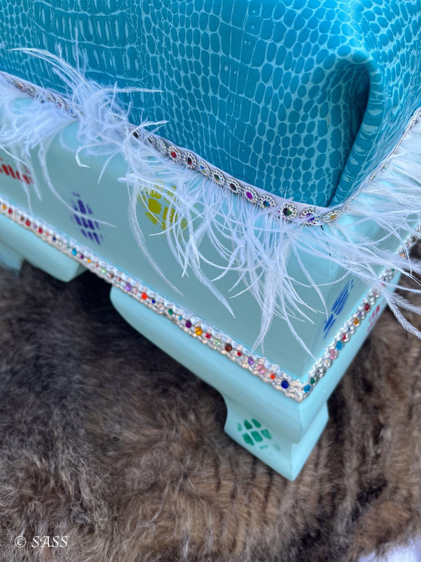 Teal Faux Alligator Ottoman - Gator Glam