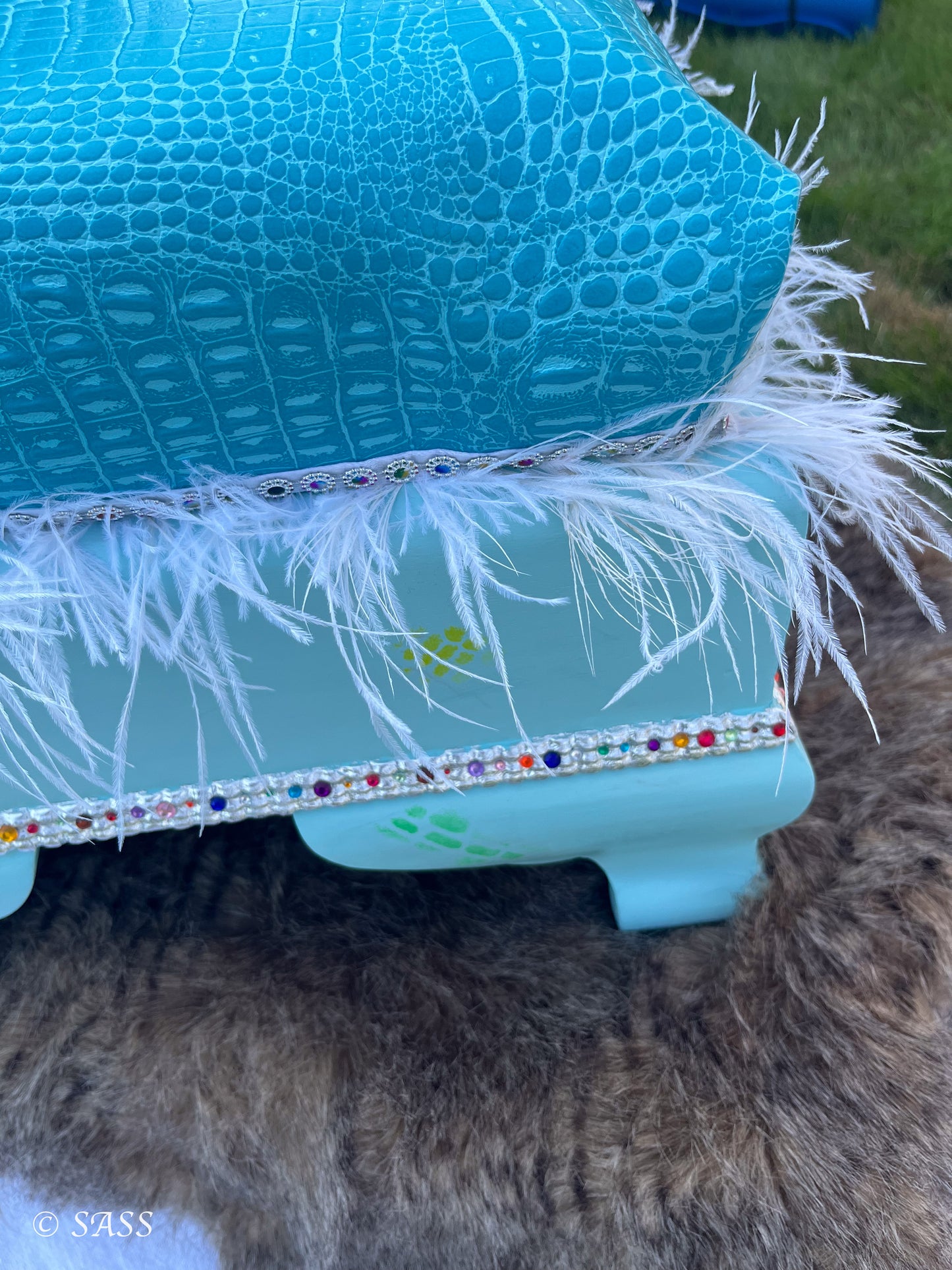 Teal Faux Alligator Ottoman - Gator Glam