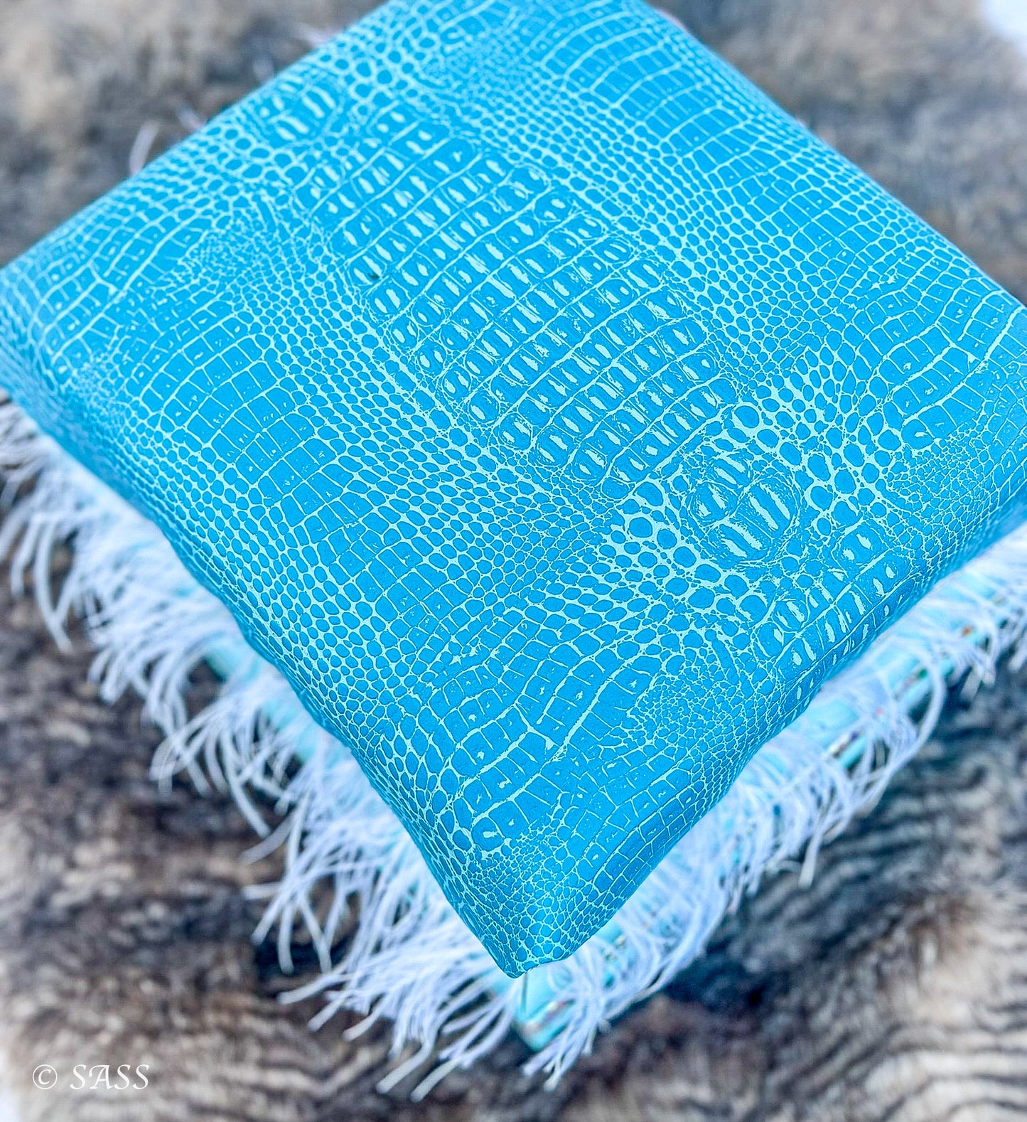 Teal Faux Alligator Ottoman - Gator Glam