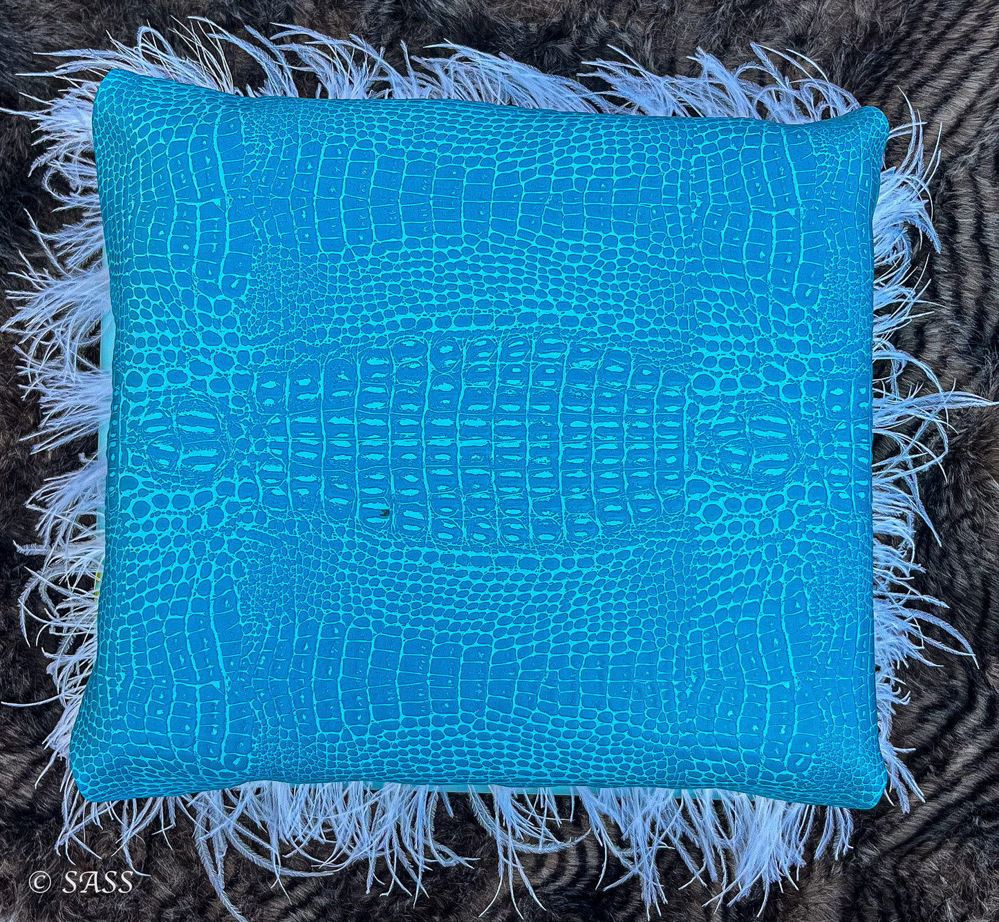 Teal Faux Alligator Ottoman - Gator Glam