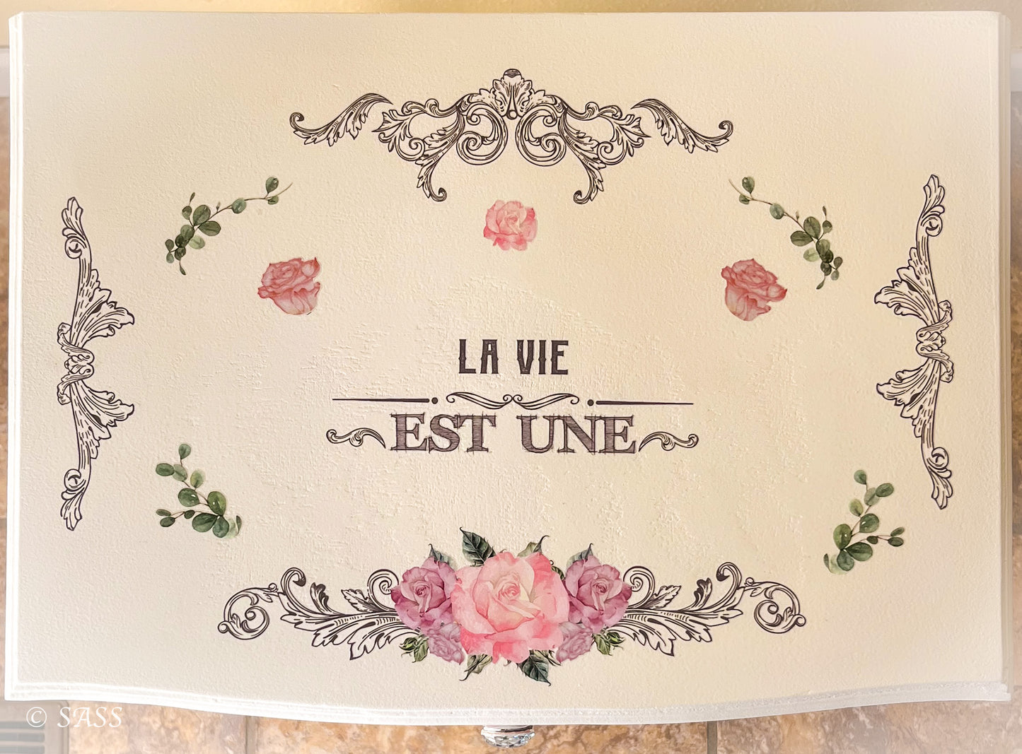 White Wine Cabinet w/ Pink Accents - La Petite Fleur