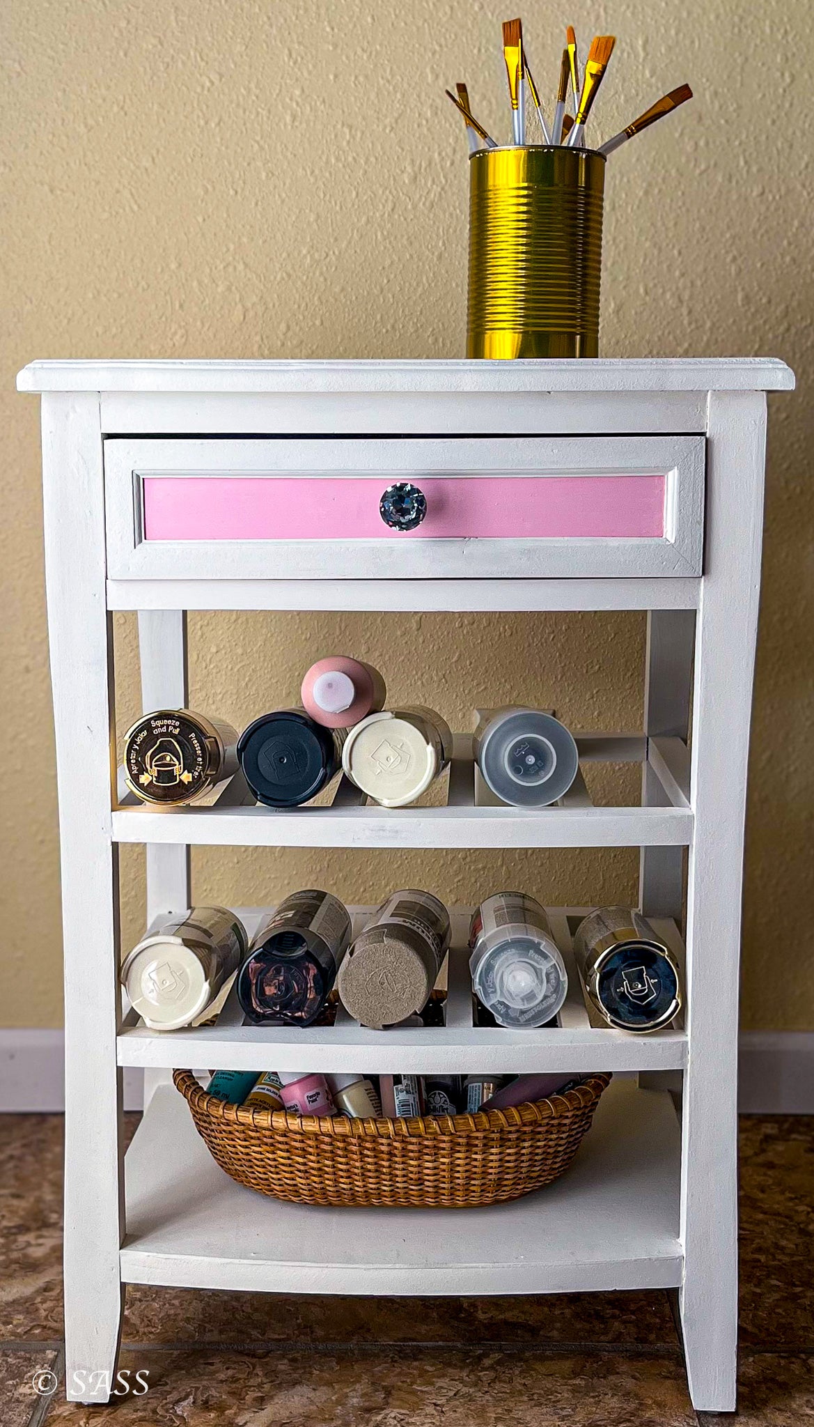 White Wine Cabinet w/ Pink Accents - La Petite Fleur
