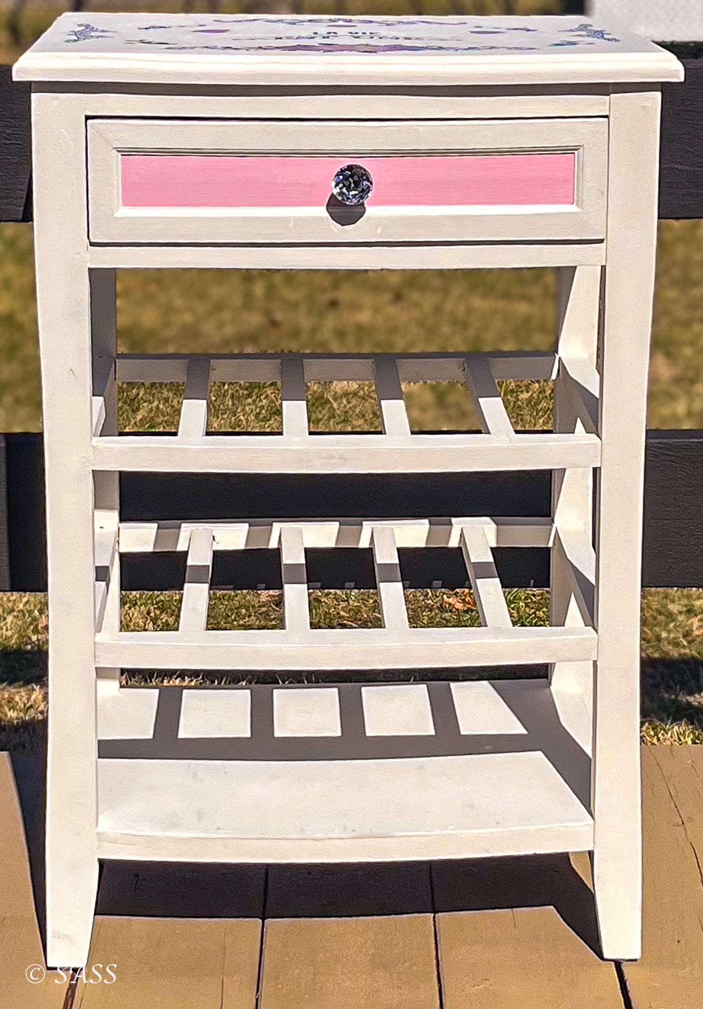 White Wine Cabinet w/ Pink Accents - La Petite Fleur