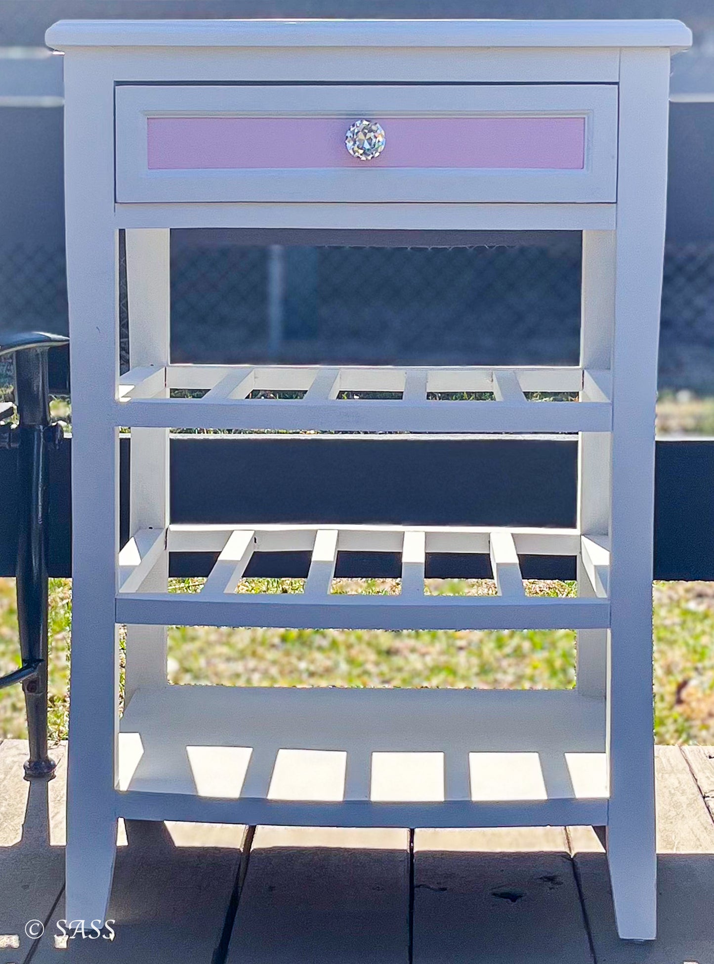 White Wine Cabinet w/ Pink Accents - La Petite Fleur