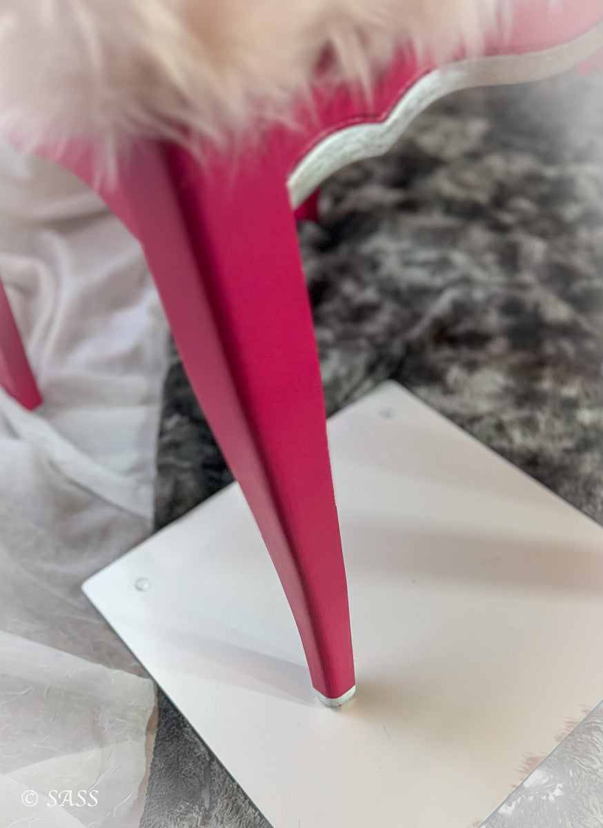 Hot Pink Vanity with Silver Leaf & Harlequin Design - La Vanité