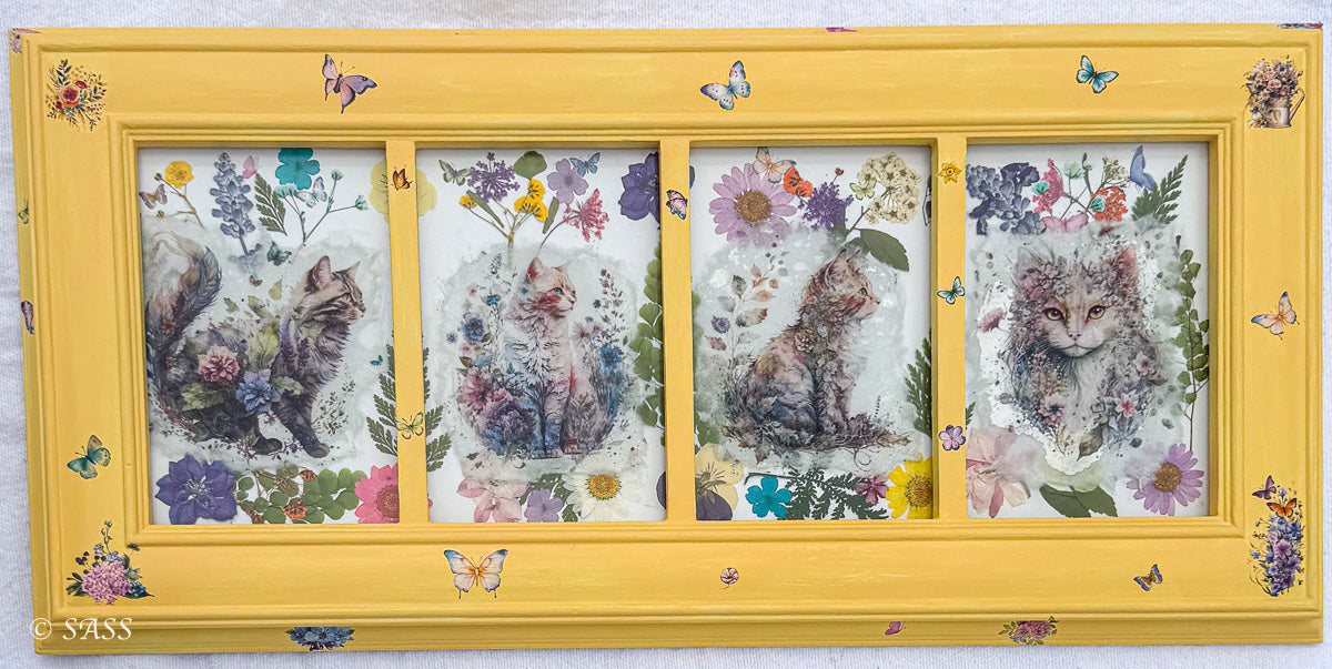 Floral Cat Frame Wall Art-Les Minttes Fleuries