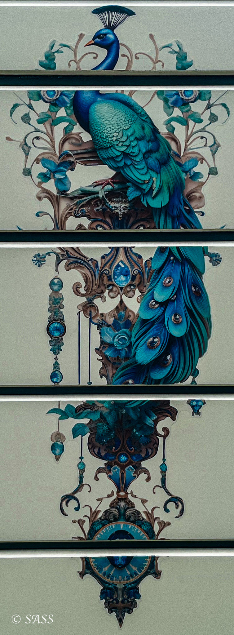 Peacock Dresser with Gold Details - Métamorphose Éclatante