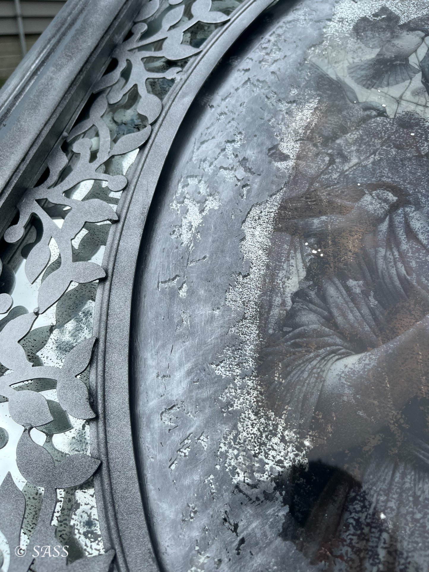 Gothic Mystical Mirror with Reverse Decoupage Art - Murmures de la Prophétesse