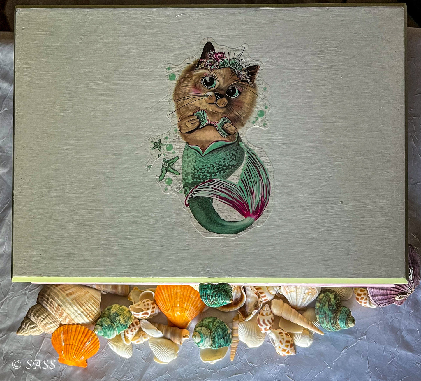 Whimsical Jewelry Box with Cat-Mermaid Design - The Purrmaid's Treasure Chest